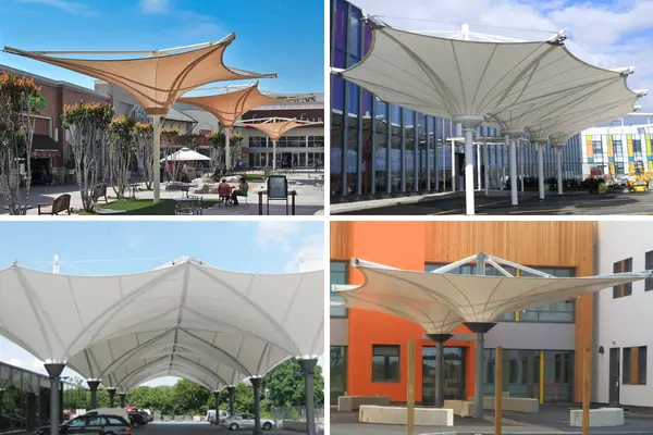 ShadeCo inverted umbrella, a durable and elegant tensile canopy providing stylish shade for residential or commercial outdoor spaces.