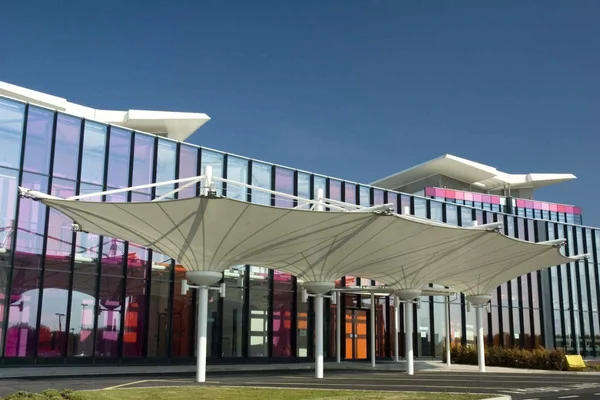 ShadeCo inverted umbrella, a durable and elegant tensile canopy providing stylish shade for residential or commercial outdoor spaces.