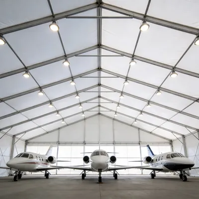 Aircraft hangar tent made with aluminium frame for aviation storage and aircraft maintenance facilities
