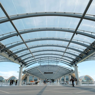 ETFE airport canopy structure for modern terminal roofing