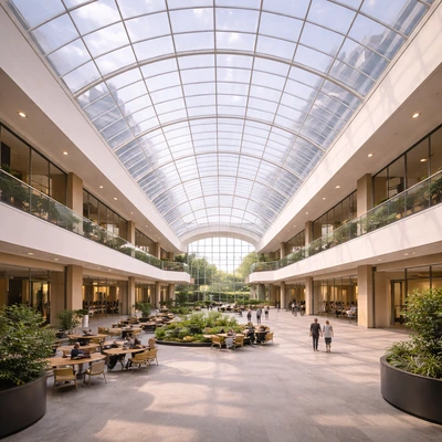 ETFE atrium roof structure allowing maximum natural daylight