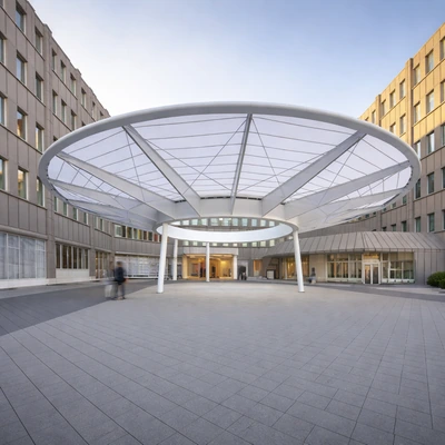 ETFE entrance canopy structure with lightweight membrane roofing