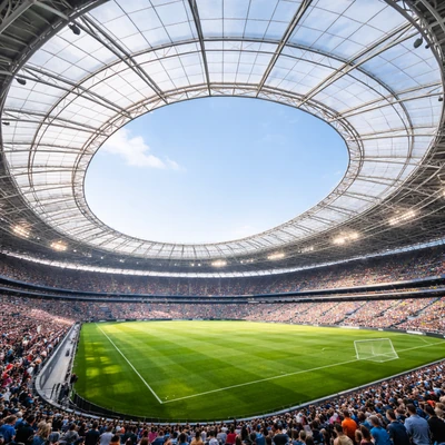 ETFE stadium roof structure with transparent membrane roofing system