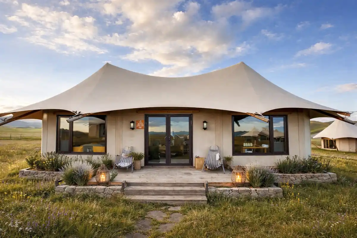 Safari lodge luxury glamping tent for wildlife resorts manufactured and supplied by Shadeco India