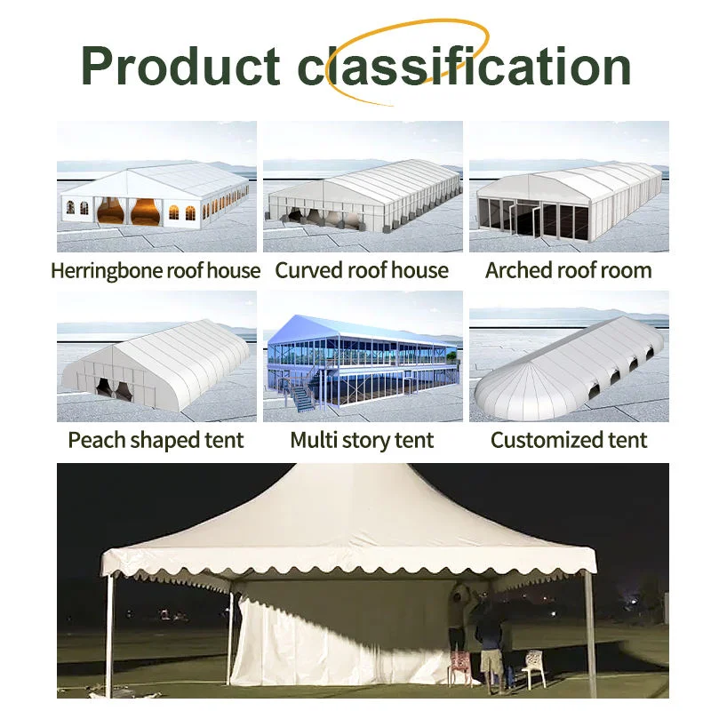 Different types of event tent structures including curved roof herringbone roof multi story and customized tents