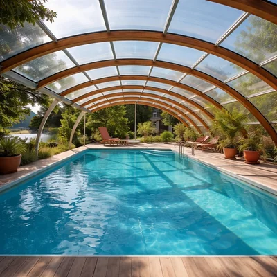 Transparent polycarbonate swimming pool roof cover structure for weather protection