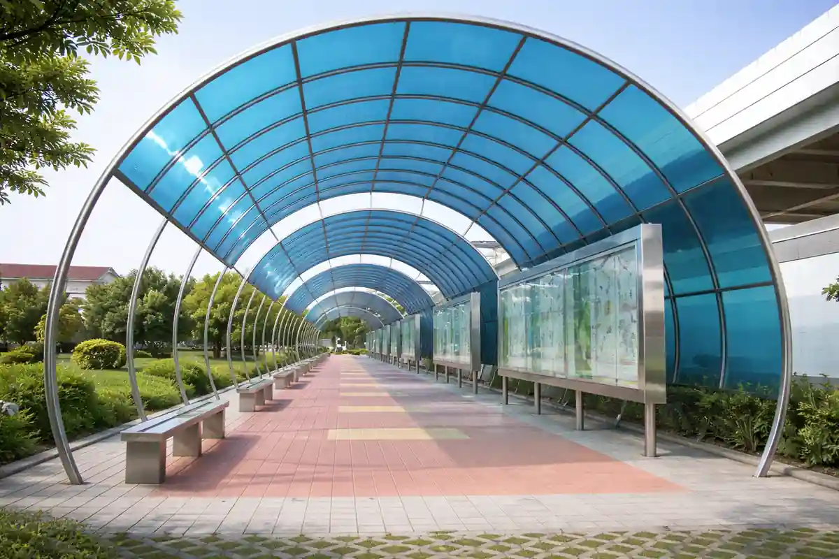 Polycarbonate walkway canopy structure manufacturer in India for covered pedestrian pathways