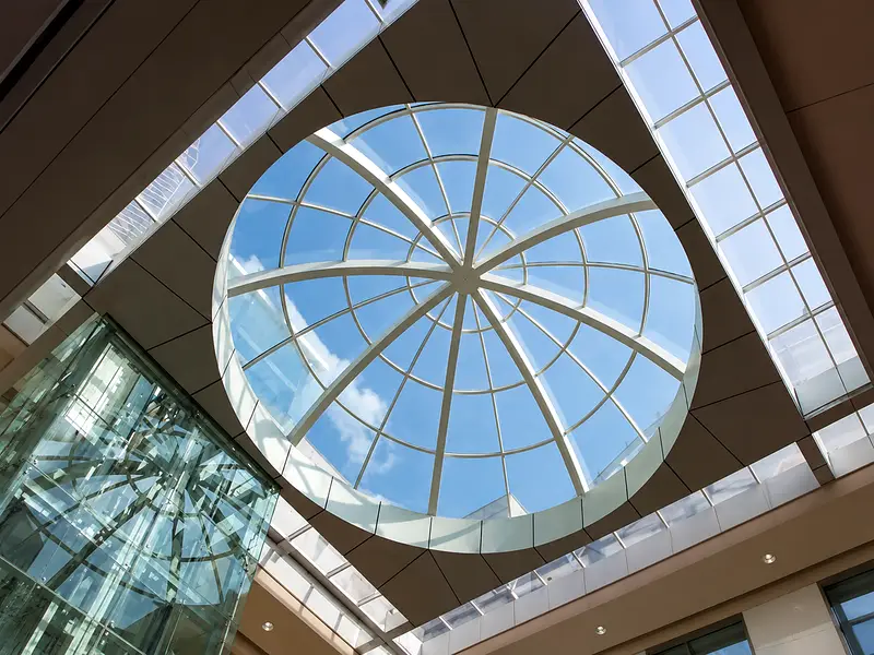 Architectural polycarbonate skylight roof design for commercial atrium ceiling