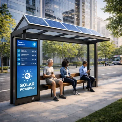Solar powered polycarbonate bus stop shelter canopy for smart city public transport