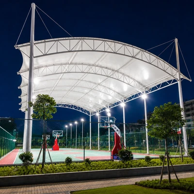 Basketball court shade structure for outdoor sports facilities