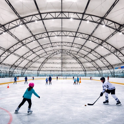 Skating rink shade structure for covered skating and practice areas