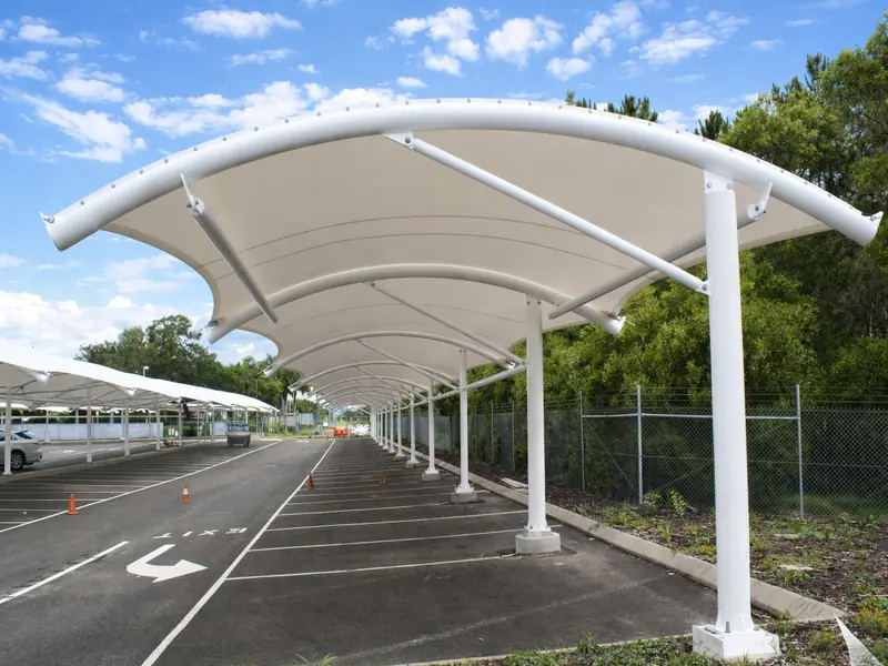 Tensile structure for commercial car parking shade system