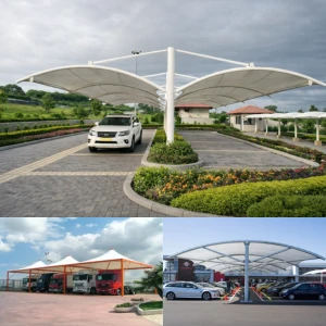 Vehicle parking shed structure for cars buses and commercial vehicles