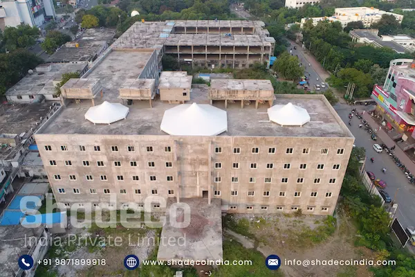 Conical tensile atrium roof installation at KBN Gulbarga