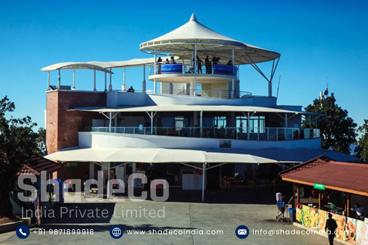 View of fabric shade structure at Chandragiri Resort Kathmandu