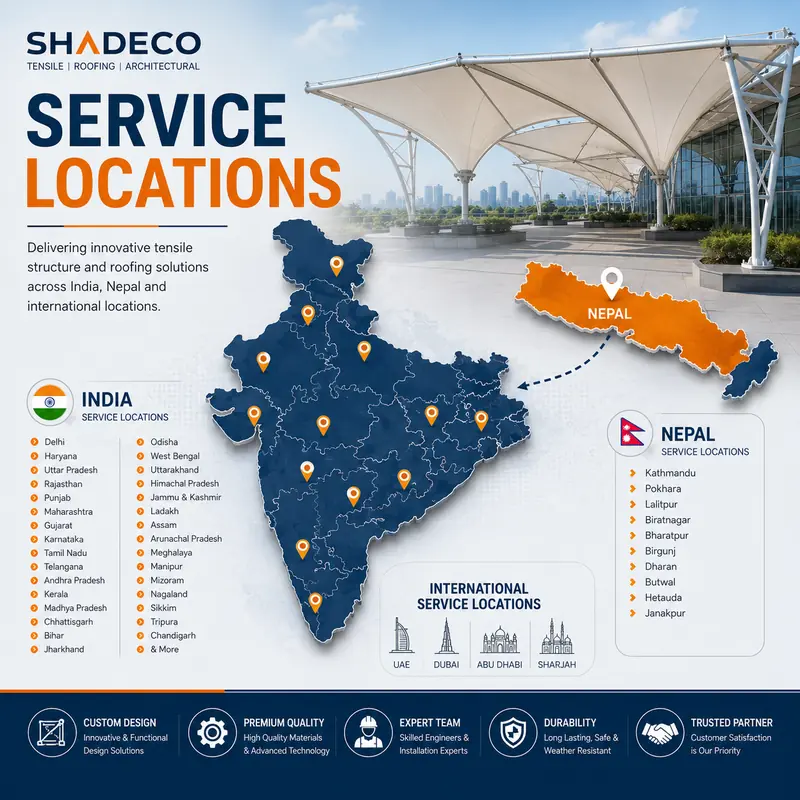 ShadeCo service locations for tensile structure and roofing solutions