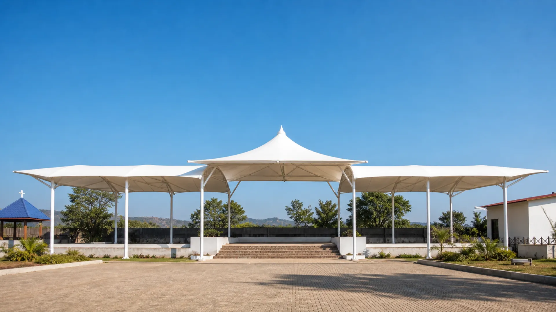 Fabric architecture canopy structure for outdoor cafe project in Goa